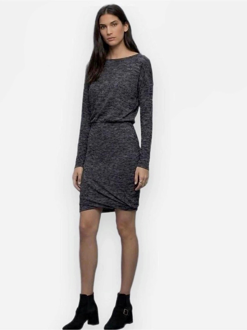 ARITZIA *WOOL LINEN* Wilfred Bercot Long Sleeve Dress | Gray Charcoal - XSMALL